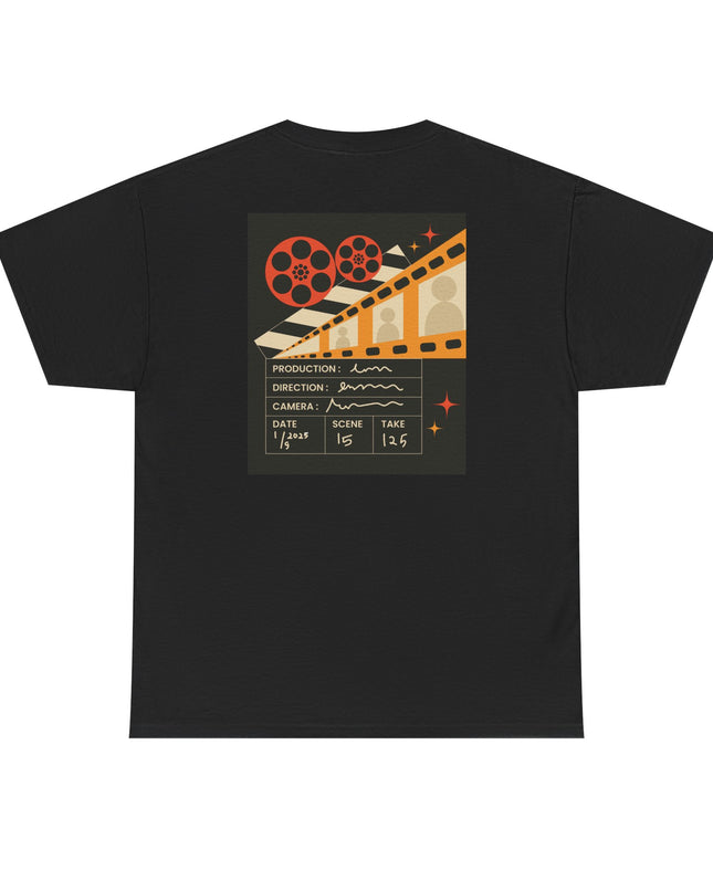 Film Reel Clapboard Graphic Tee — Vintage Movie Crew T‑Shirt