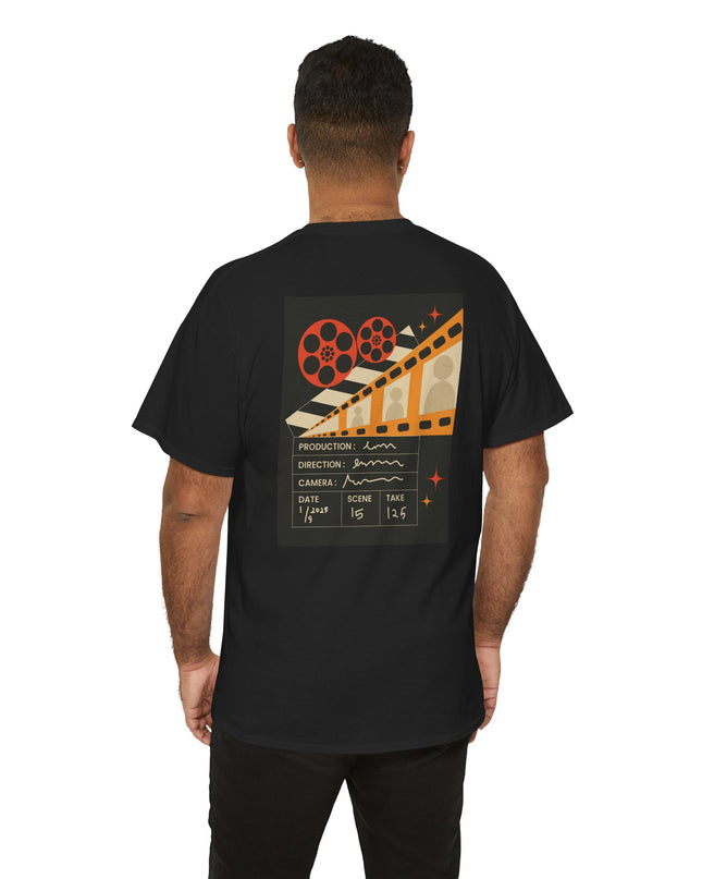 Film Reel Clapboard Graphic Tee — Vintage Movie Crew T‑Shirt