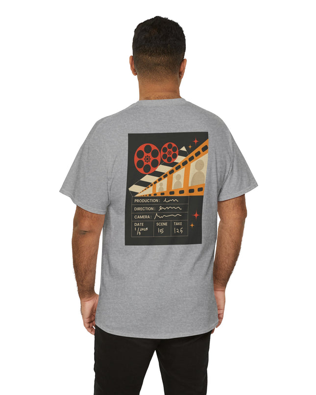 Film Reel Clapboard Graphic Tee — Vintage Movie Crew T‑Shirt