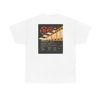 Film Reel Clapboard Graphic Tee — Vintage Movie Crew T‑Shirt