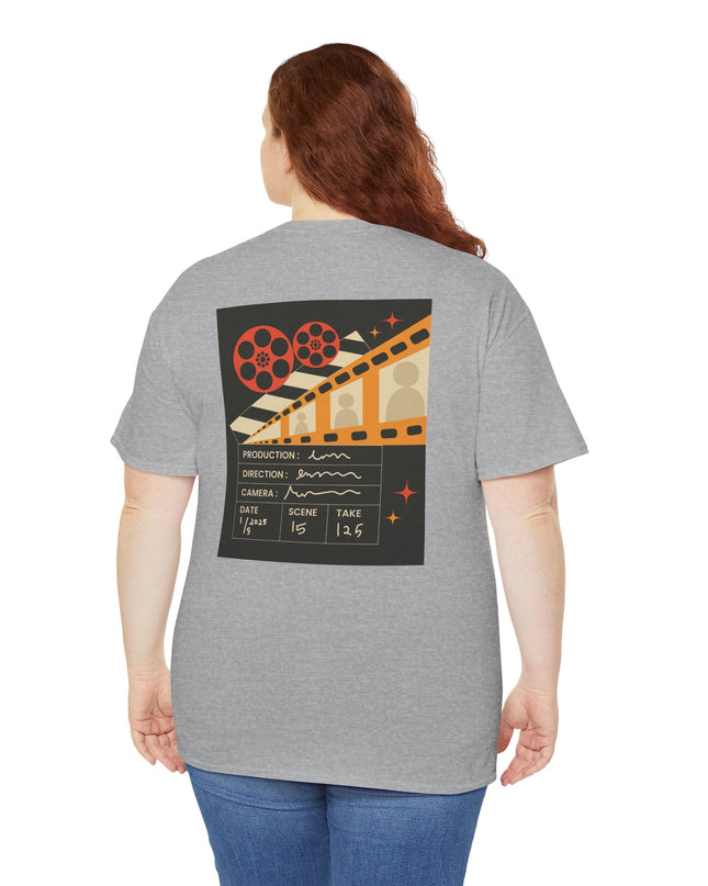 Film Reel Clapboard Graphic Tee — Vintage Movie Crew T‑Shirt