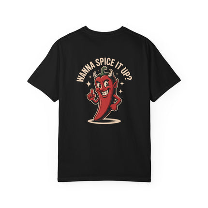 Demonic Chili Pepper T-Shirt — “Wanna Spicy It Up?” Graphic Tee
