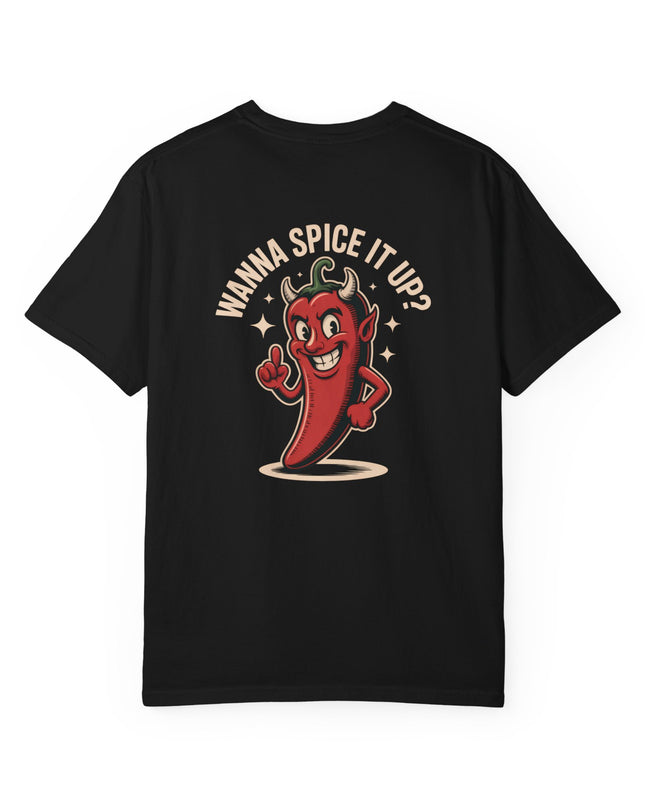 Demonic Chili Pepper T-Shirt — “Wanna Spicy It Up?” Graphic Tee