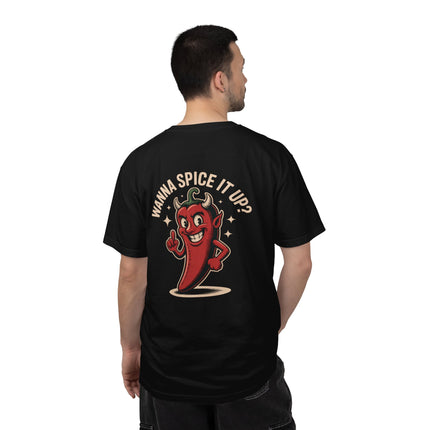 Demonic Chili Pepper T-Shirt — “Wanna Spicy It Up?” Graphic Tee