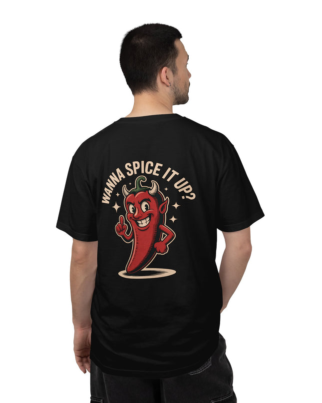 Demonic Chili Pepper T-Shirt — “Wanna Spicy It Up?” Graphic Tee
