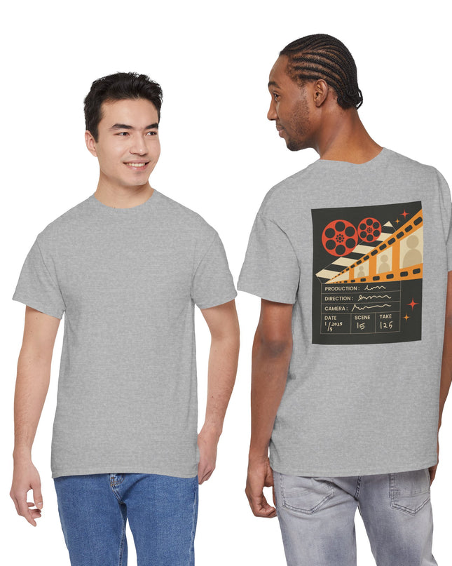 Film Reel Clapboard Graphic Tee — Vintage Movie Crew T‑Shirt