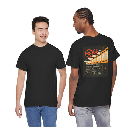 Film Reel Clapboard Graphic Tee — Vintage Movie Crew T‑Shirt