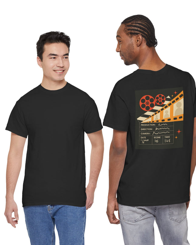 Film Reel Clapboard Graphic Tee — Vintage Movie Crew T‑Shirt