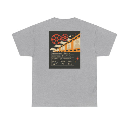 Film Reel Clapboard Graphic Tee — Vintage Movie Crew T‑Shirt