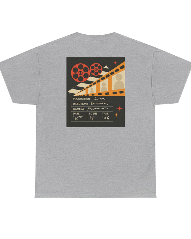 Film Reel Clapboard Graphic Tee — Vintage Movie Crew T‑Shirt