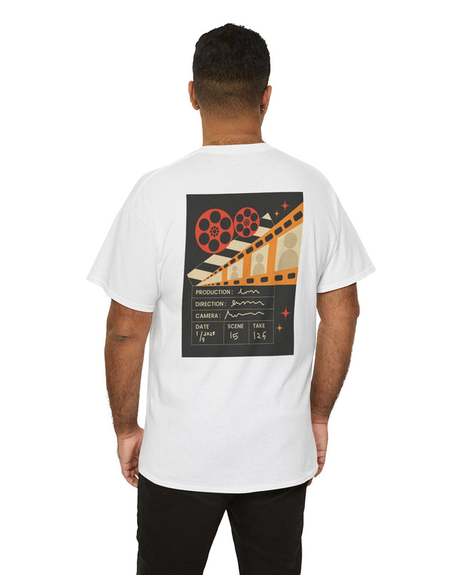 Film Reel Clapboard Graphic Tee — Vintage Movie Crew T‑Shirt