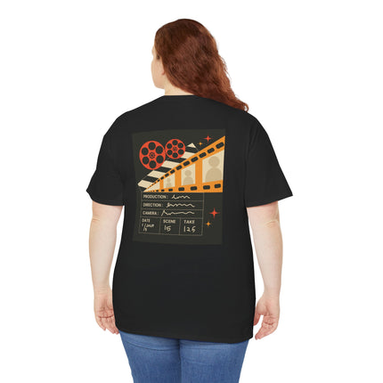 Film Reel Clapboard Graphic Tee — Vintage Movie Crew T‑Shirt