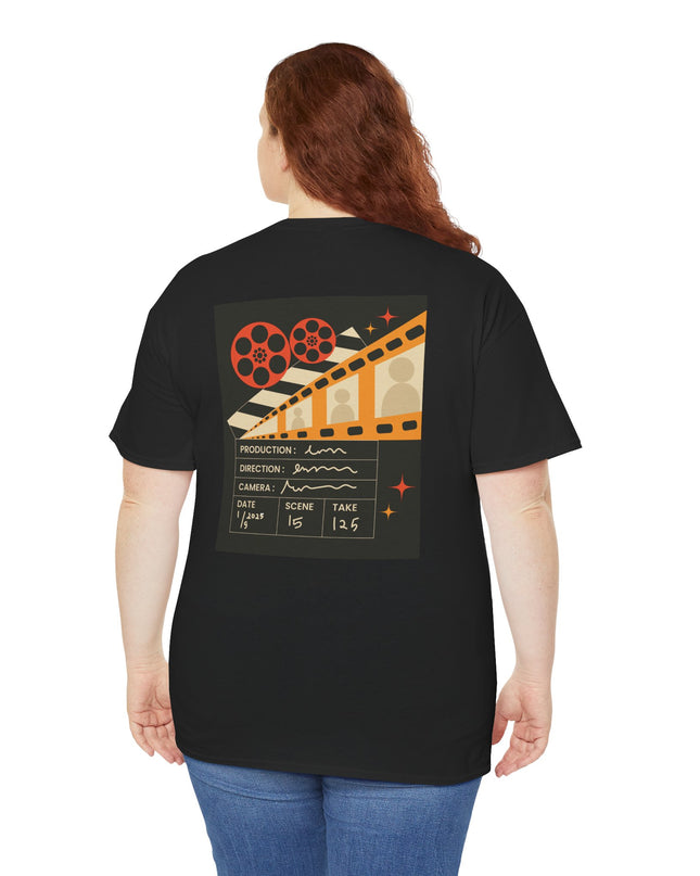 Film Reel Clapboard Graphic Tee — Vintage Movie Crew T‑Shirt