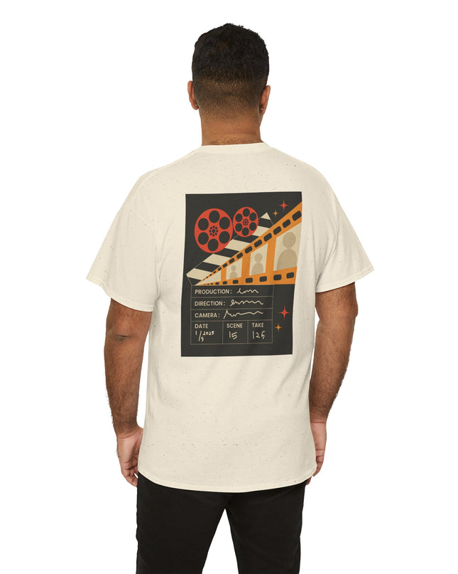 Film Reel Clapboard Graphic Tee — Vintage Movie Crew T‑Shirt
