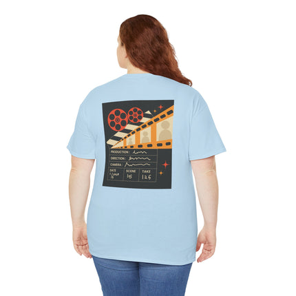 Film Reel Clapboard Graphic Tee — Vintage Movie Crew T‑Shirt